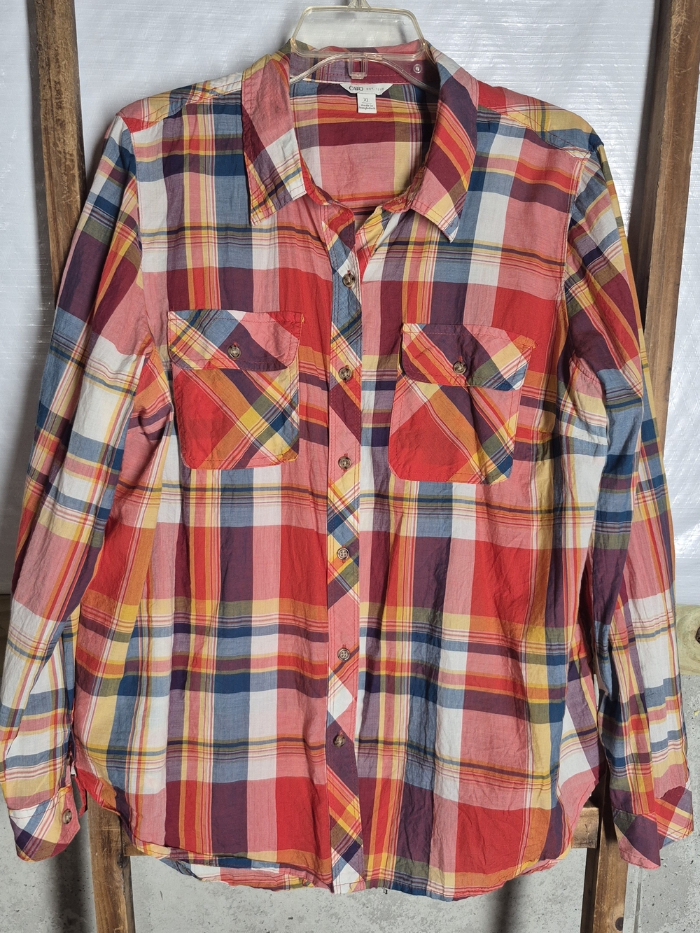 Plaid Long-Sleeve Button-Up Shirt for Kids - Red Multi